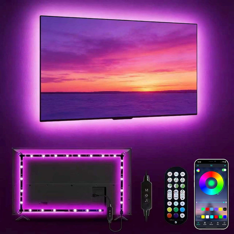 LED Lights RGB Backlight, 16.4Ft Strip for 65-85 Inch TV Behind, Music Sync USB Bluetooth APP Remote Control Color Changing Light for Gaming Room