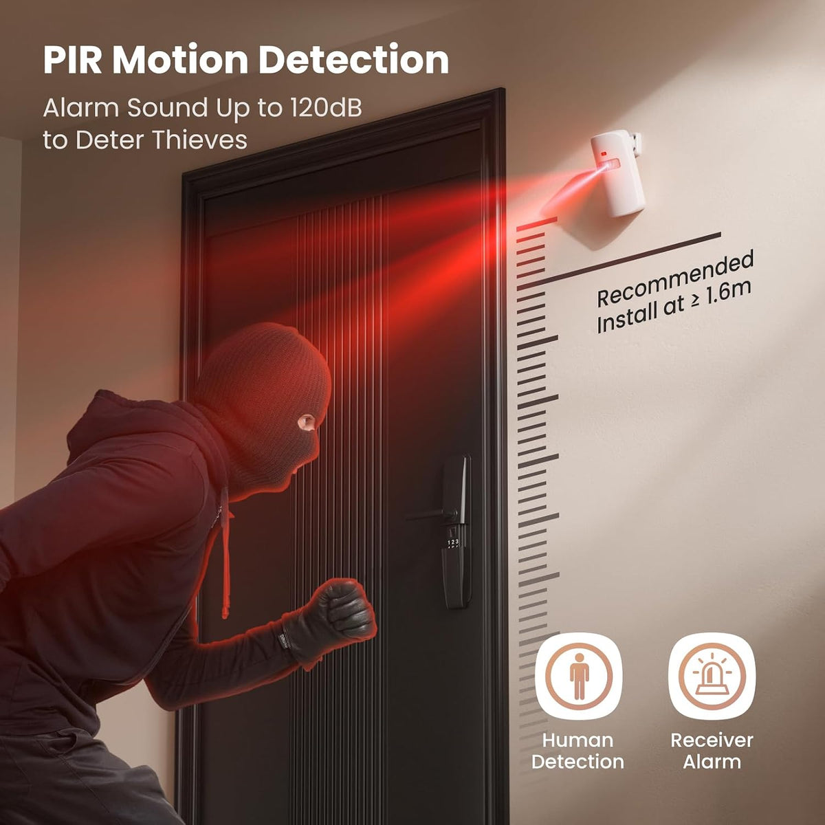 Wireless Motion Sensor Door Chime, Fast Detection PIR Entry Alert(5S Interval Alarm) with 61 Chimes, 5 Volume Levels, RGB Light Indicator, Easy Install for Business, Home, Elderly, Visitors