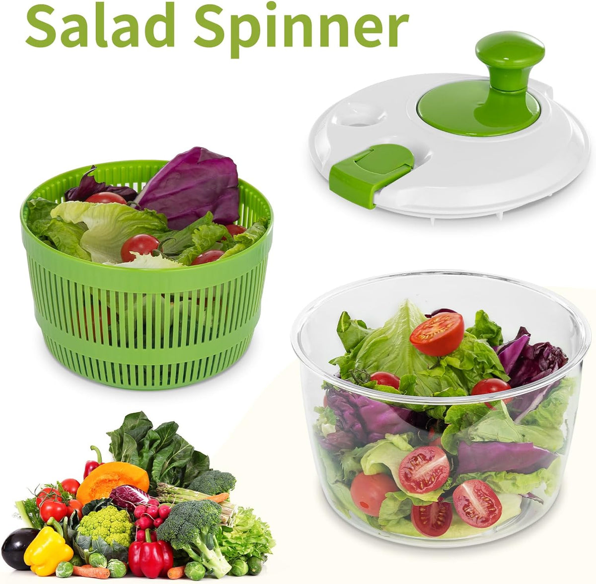 Salad Spinner 3 QT Fruit and Vegetable Washer with Bowl and Mesh Basket