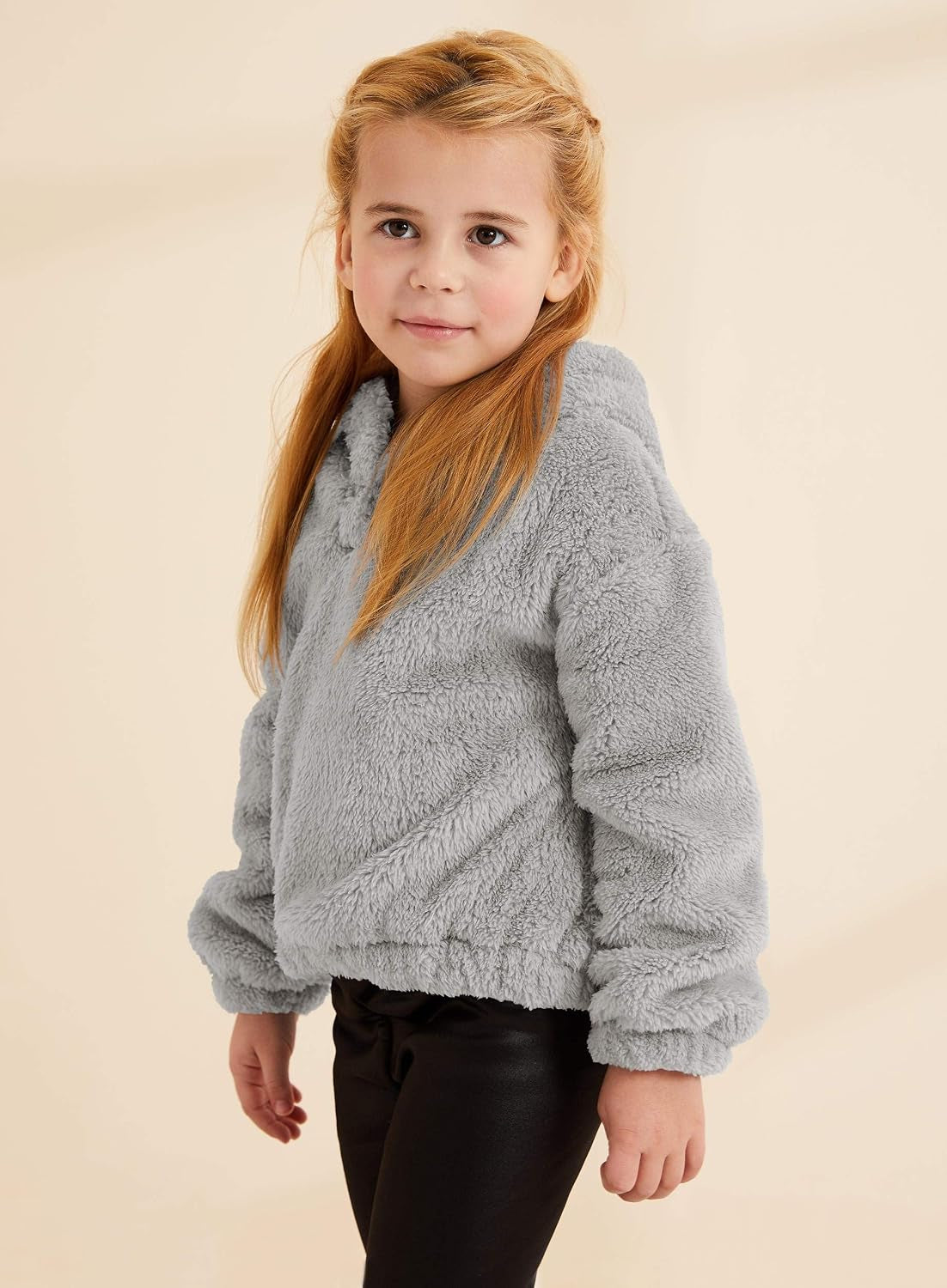 Kids Girl'S Fuzzy Hoodies Warm Loose Pullover Sherpa Jacket Tops