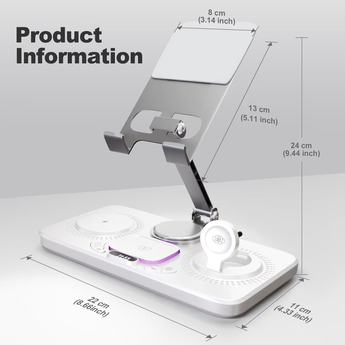 6 in 1 Wireless Charger for Iphone Airpods Iwatch, Foldable Charging Station Travel Charging Pad Dock Compatible with Apple 12 and above Series,White
