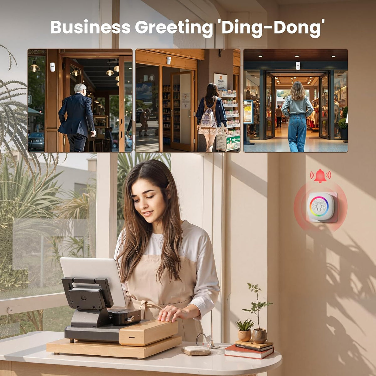 Wireless Motion Sensor Door Chime, Fast Detection PIR Entry Alert(5S Interval Alarm) with 61 Chimes, 5 Volume Levels, RGB Light Indicator, Easy Install for Business, Home, Elderly, Visitors