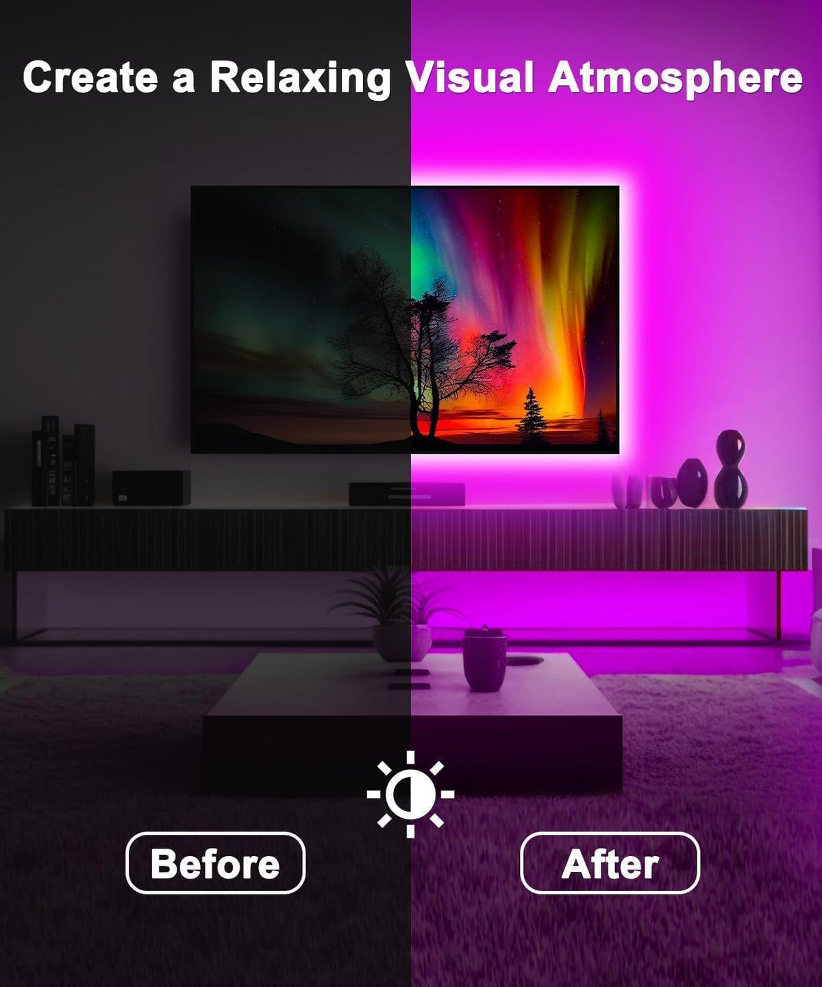 LED Lights RGB Backlight, 16.4Ft Strip for 65-85 Inch TV Behind, Music Sync USB Bluetooth APP Remote Control Color Changing Light for Gaming Room