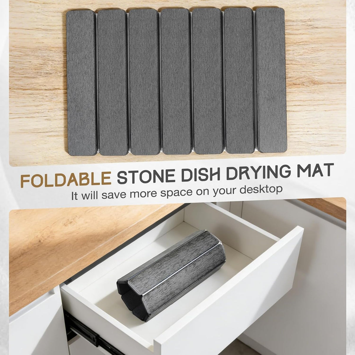 Stone Drying Mat 16" X 12" ,  Quick Dry Dish Drying Mat for Kitchen Counter, Foldable Diatomaceous Earth Mats, Fast Drying Stone Pad for Bath Kitchen