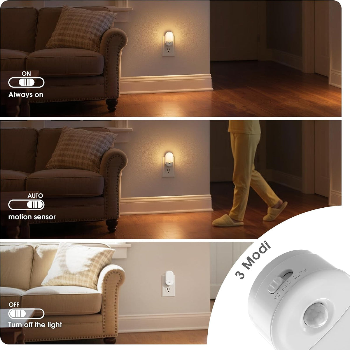 Motion Sensor Night Light, 2 Pack Motion Night Light Plug In