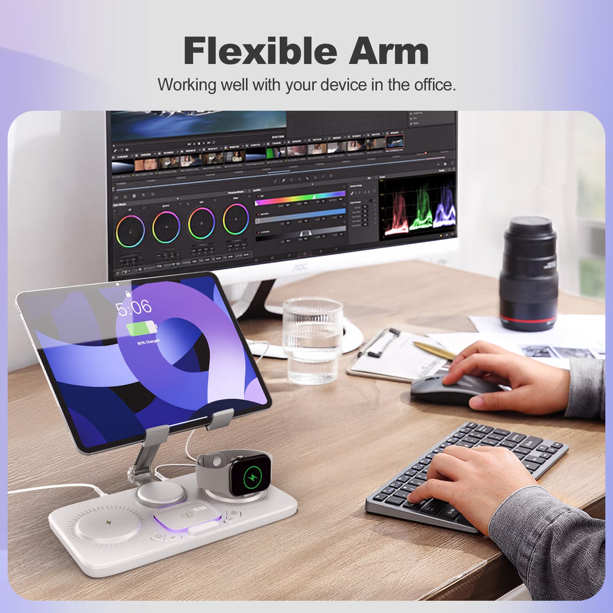 6 in 1 Wireless Charger for Iphone Airpods Iwatch, Foldable Charging Station Travel Charging Pad Dock Compatible with Apple 12 and above Series,White