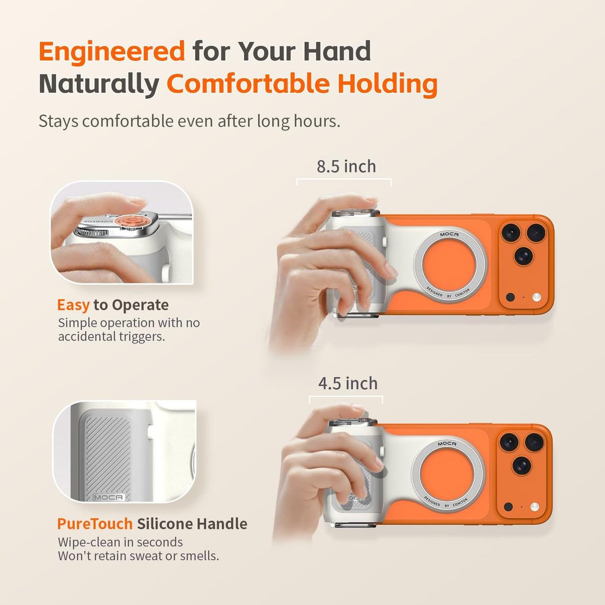 MOCA - Iphone Camera Grip - for Native Camera Control with Removable Remote & Built-In Keychain, Magnetic Phone Camera Grip No Need App Support Ios26/17/18, Fun Shot Magnetic Grip with 1/4 Nut