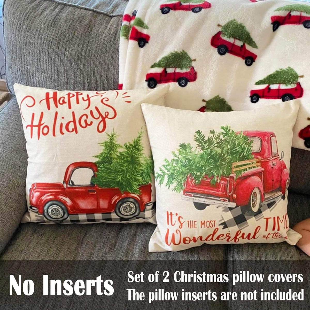 Red Truck Christmas Decor Outdoor Christmas Pillow Covers 18X18 Set of 2