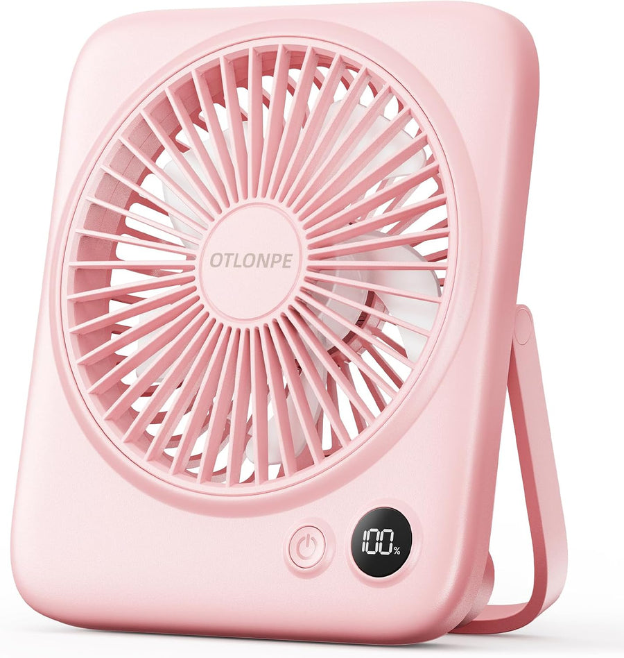 Portable Desk Fan 6.5 Inch, 4000Mah Rechargeable Battery Operated & USB Powered, 23Hrs Cordless Small Personal Fan 4-Speed Quiet for Office Travel Home Sleeping, Led Display, Foldable (Pink)