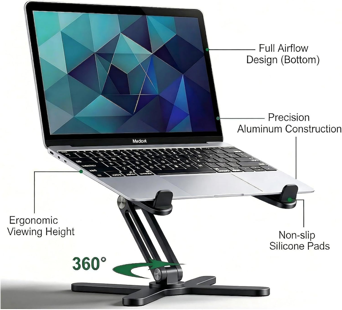 360 Rotating Laptop Stand Riser, Foldable for Desk, Black