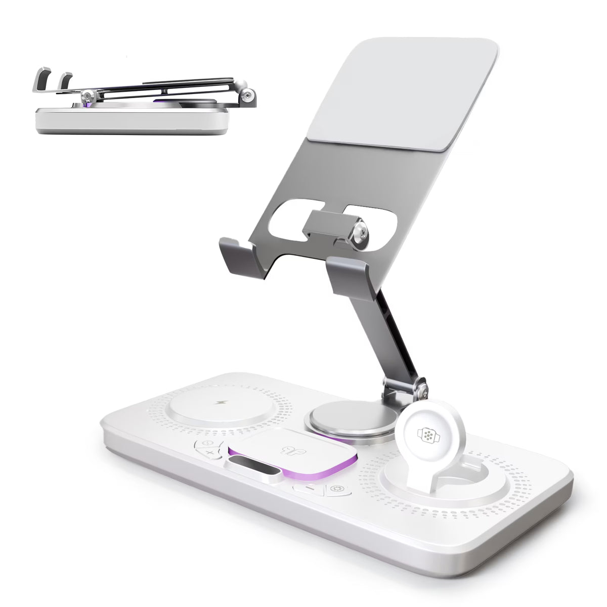 6 in 1 Wireless Charger for Iphone Airpods Iwatch, Foldable Charging Station Travel Charging Pad Dock Compatible with Apple 12 and above Series,White
