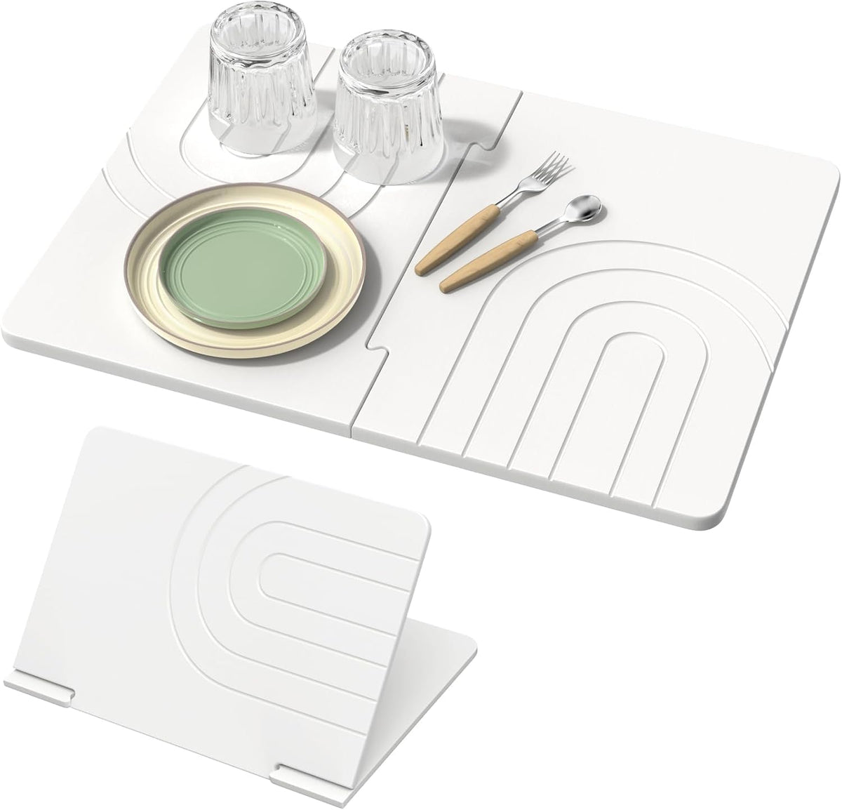 Large Stone Dish Drying Mat for Kitchen Counter 24"X16", White