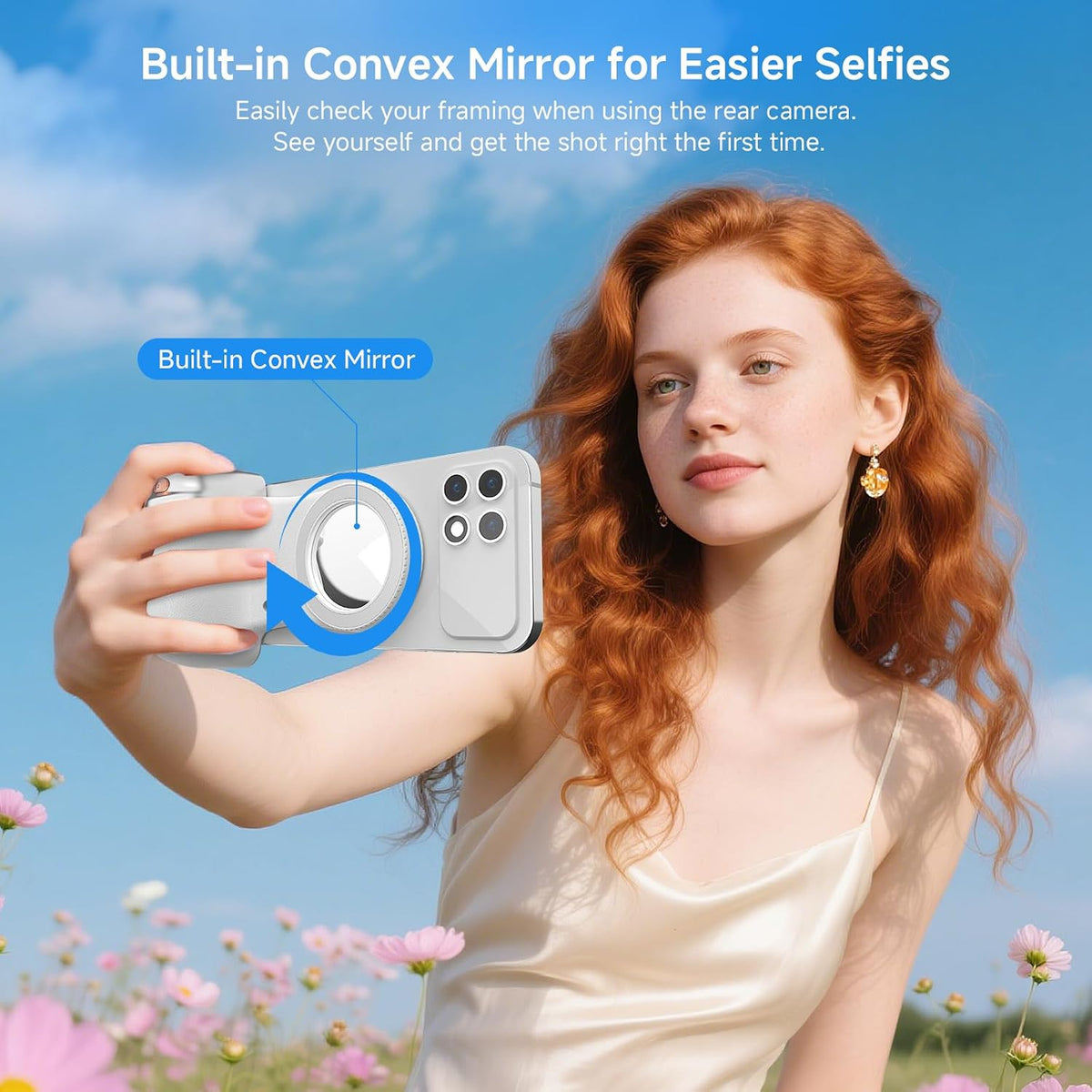 Magnetic Selfie Light & Phone Camera Grip with Detachable Wireless Shutter, Ergonomic Fun Shot Grip for Iphone & Android, Supports Native Camera, Tripod Mount, Portable Creator Kit