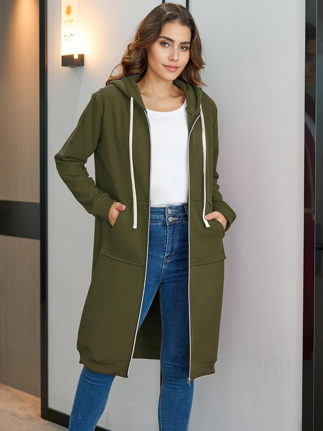 Womens Long Zip up Hoodies Comfortable Fleece Fashion Sweatshirts 2026 Casual Jackets with Pockets