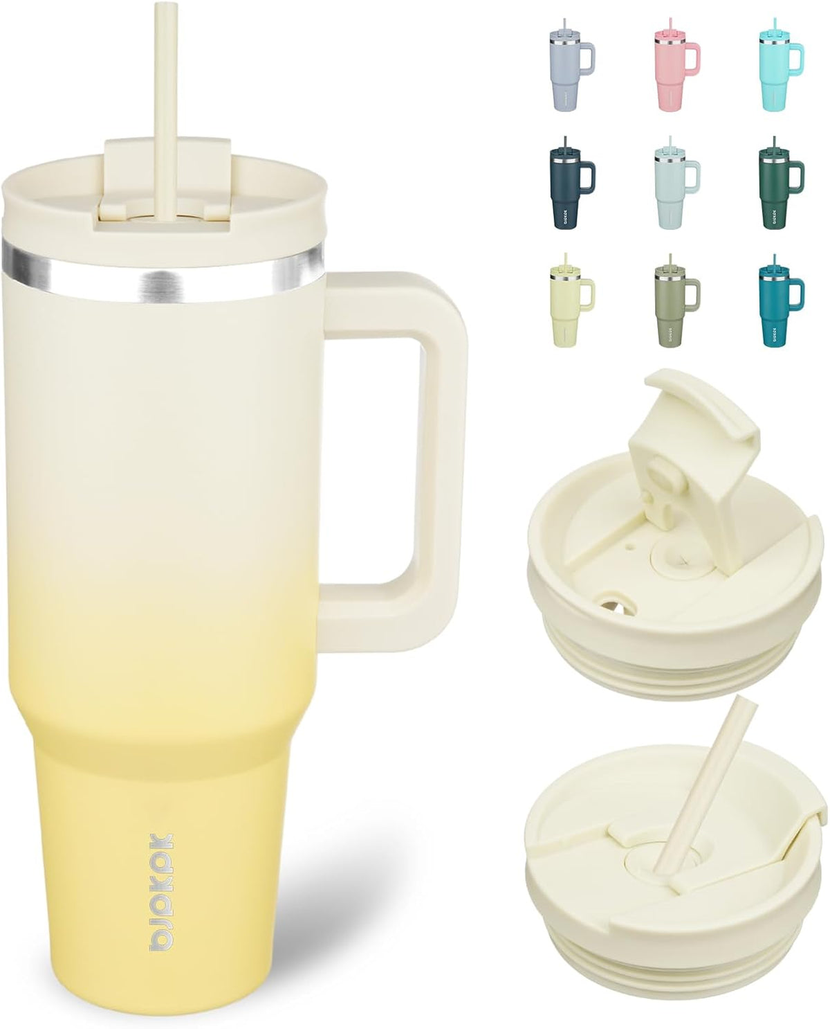 40 Oz Insulated Tumbler with Handle & Straw, Stainless Steel