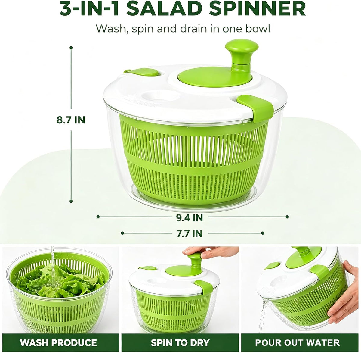 Salad Spinner, 5L Vegetable Washer & Dryer with Colander & Bowl