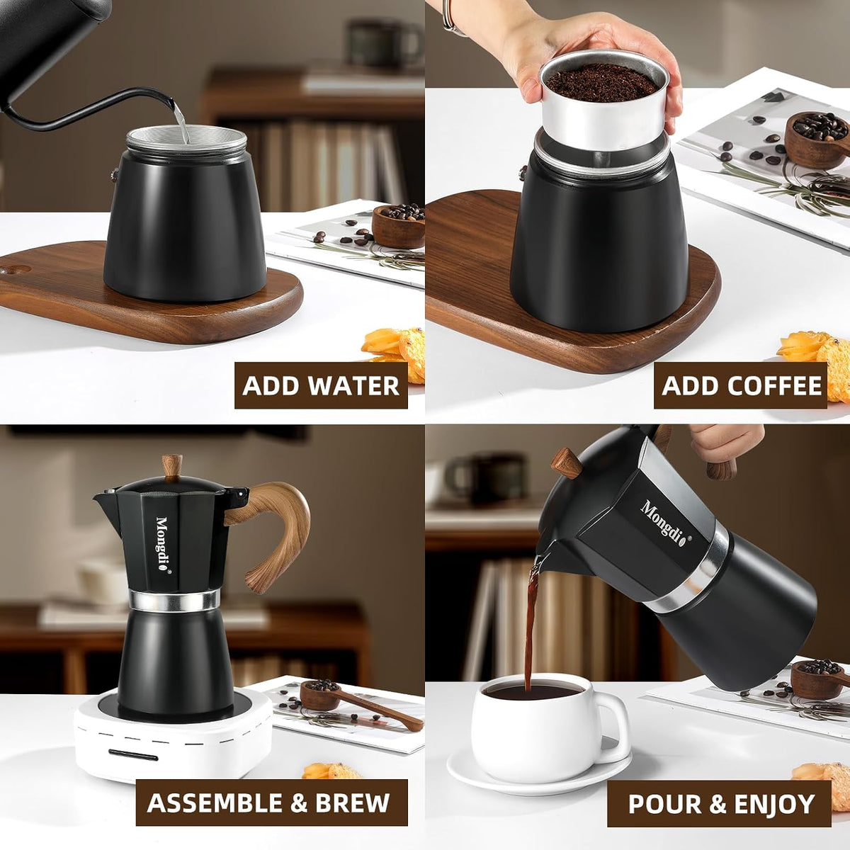 Stovetop Espresso Maker Moka Pot, Cuban Coffee Maker Stove Top Coffee Maker Moka Italian Espresso Greca Coffee Maker Brewer Percolator, 9 Espresso Cups, 15 Oz - Black