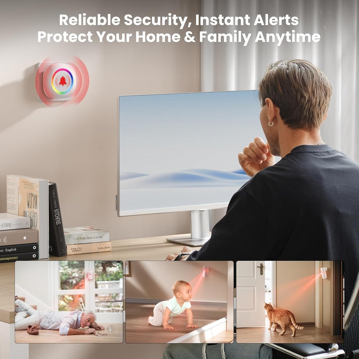 Wireless Motion Sensor Door Chime, Fast Detection PIR Entry Alert(5S Interval Alarm) with 61 Chimes, 5 Volume Levels, RGB Light Indicator, Easy Install for Business, Home, Elderly, Visitors