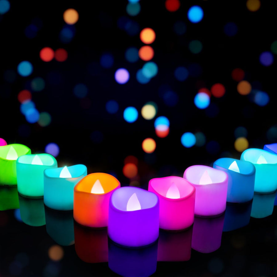 12-Pack 7-Color Changing Flameless Tea Light Candles, 200+ Hours