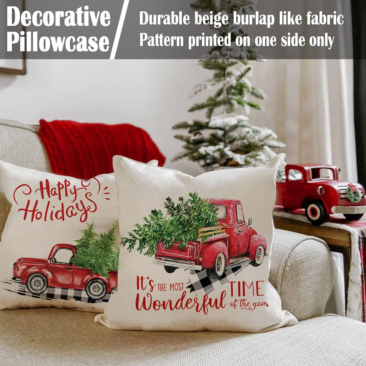 Red Truck Christmas Decor Outdoor Christmas Pillow Covers 18X18 Set of 2