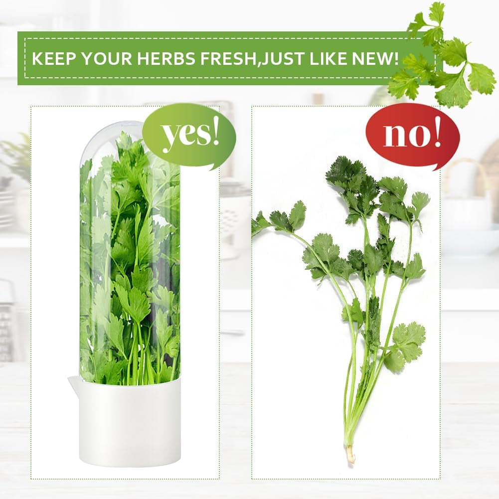 Fresh Herb Saver Cilantro Storage Containers for Refrigerator, Transparent Herbs Saver Fits Fridge Asparagus Parsley Mint Leaves, Keeps Greens Vegetables for 2-3 Weeks(Size:2 Pcs)