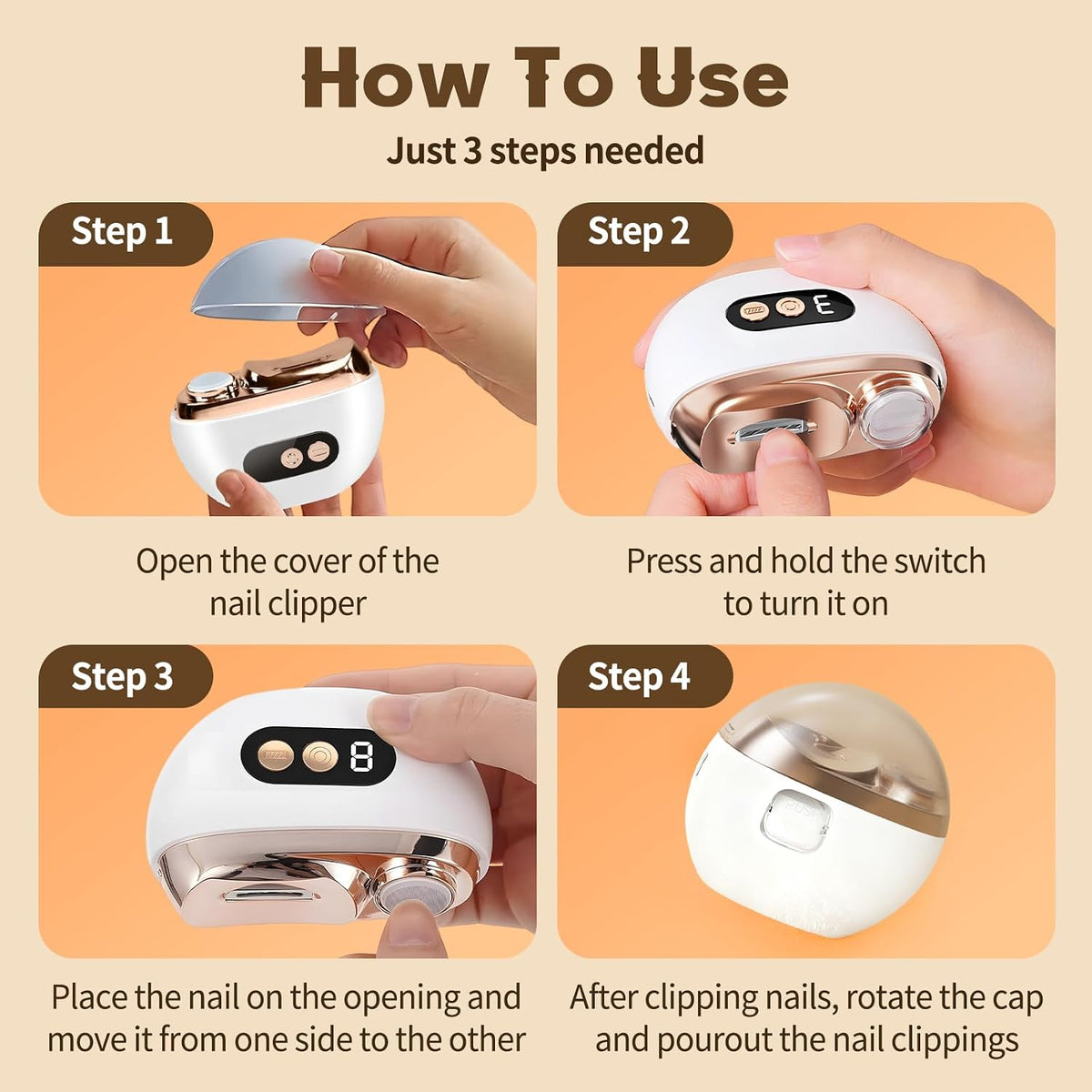 Multi-Functional Electric Nail Trimmer, 2 in 1 Electric Polishing Automatic Nail Clippers, Electric Nail Clipper with 3 Speed Levels, Safe and Convenient Nail Trimmer