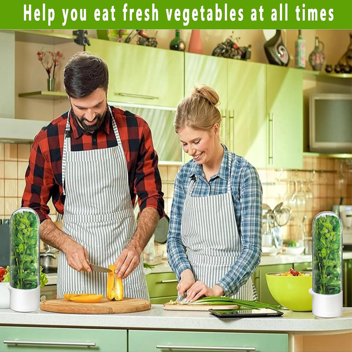 Herb Saver for Refrigerator - Herb Keeper & Cilantro Container for Fridge | Vegetable Preservation Storage Container for Cilantro, Basil, Asparagus | Extends Freshness up to 2-3 Weeks