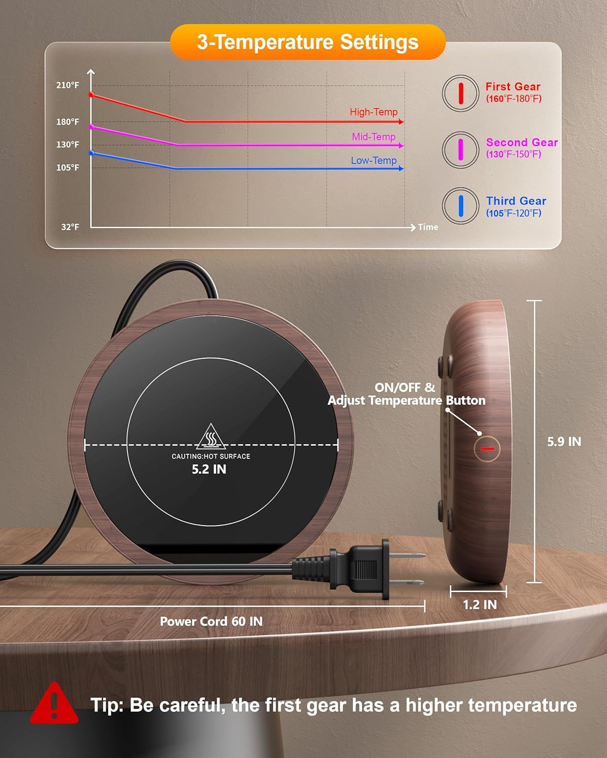 Coffee Mug Warmer, Electric Cup Warmer for Desk - Wood