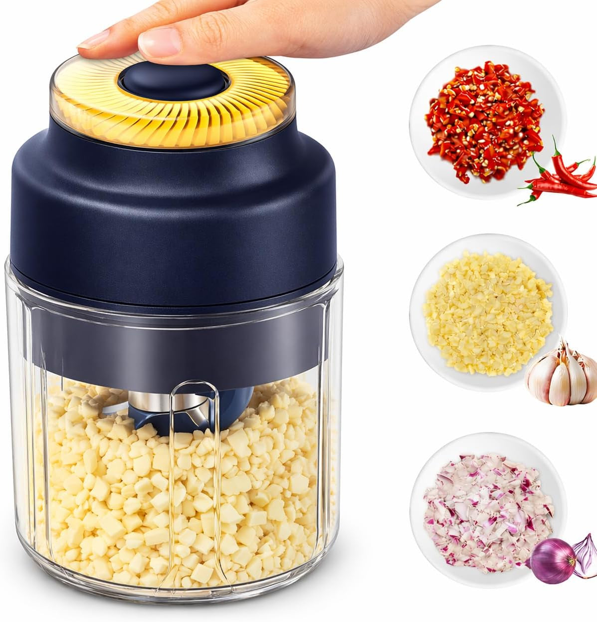 350Ml Electric Mini Garlic Chopper Set, 2026 New Small Garlic Chopper Mincer, Food Chopper Tool, USB Rechargeable, Wireless Veggie Grinder, for Mashing Onion, Garlic, Chili, Ginger (Gold)