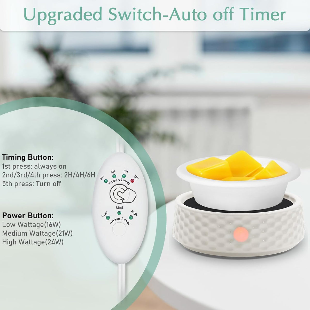 Electric Large Candle Warmer Plate - Ceramic Candle Wax Warmers Timer Adjust Fragrance Intensity Auto Shut off for Home Office, Aromatherapy Fragrance and Heating Beverage, Milk, Tea, Hot Chocolate