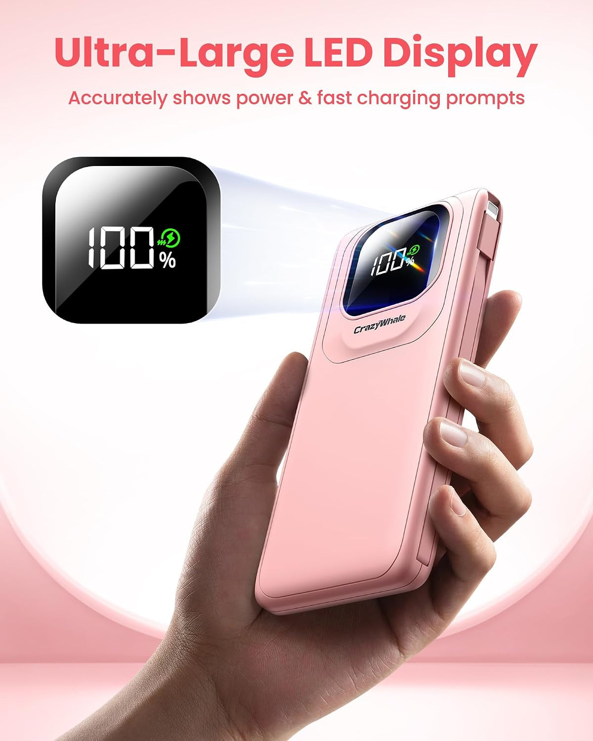 Portable Charger Power Bank with Built-In Cables Fast Charging