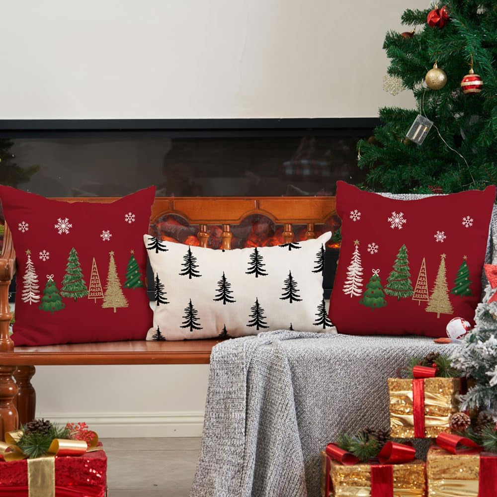 Christmas Pillow Covers 20X20 Inch Set of 2 Xmas Tree Decorative Red Throw Pillows Winter Christmas Decor for Home Couch TH-50A20