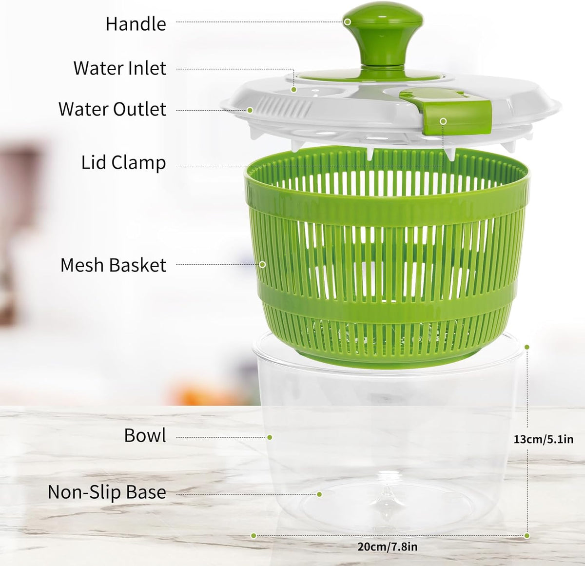 Salad Spinner 3 QT Fruit and Vegetable Washer with Bowl and Mesh Basket