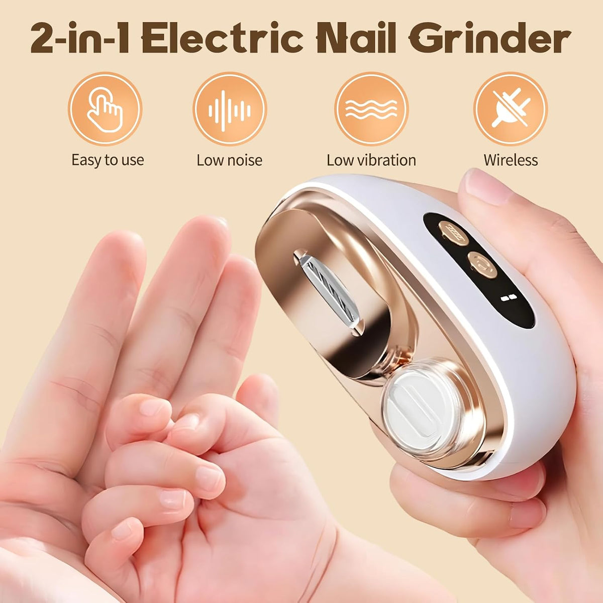 Multi-Functional Electric Nail Trimmer, 2 in 1 Electric Polishing Automatic Nail Clippers, Electric Nail Clipper with 3 Speed Levels, Safe and Convenient Nail Trimmer