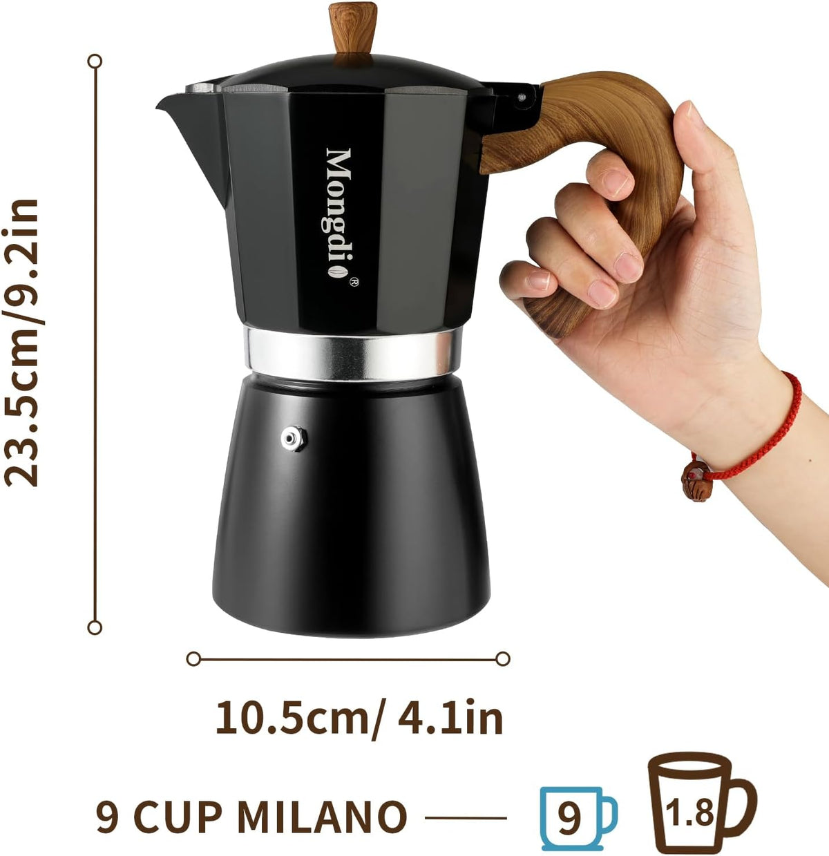 Stovetop Espresso Maker Moka Pot, Cuban Coffee Maker Stove Top Coffee Maker Moka Italian Espresso Greca Coffee Maker Brewer Percolator, 9 Espresso Cups, 15 Oz - Black