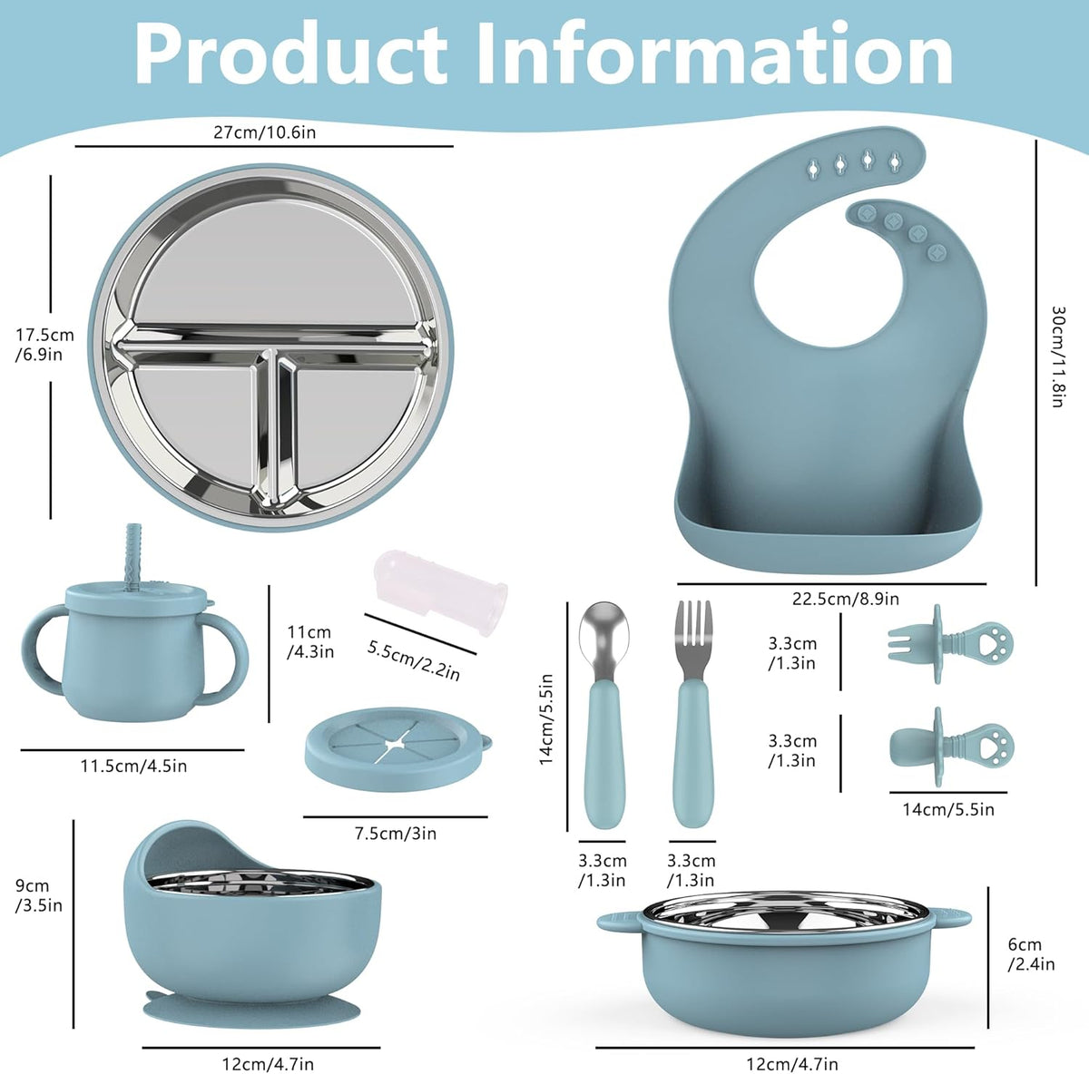 13PCS Baby Feeding Set, Removable Stainless & Silicone, Odor-Free