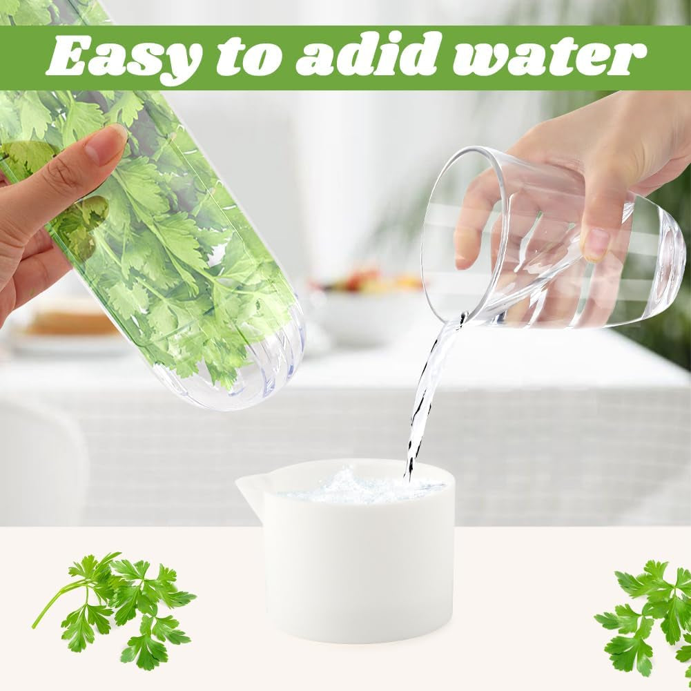 Fresh Herb Saver Cilantro Storage Containers for Refrigerator, Transparent Herbs Saver Fits Fridge Asparagus Parsley Mint Leaves, Keeps Greens Vegetables for 2-3 Weeks(Size:2 Pcs)