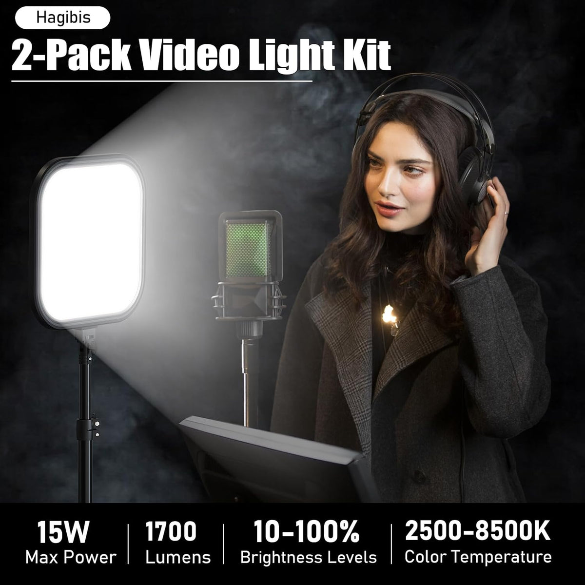 - Set of 2 LED Video Lights, 15W Photography Lighting Kit, 78 Inch Dimmable Studio Lights with Tripod, 2500-8500K Flux Light for Video Recording