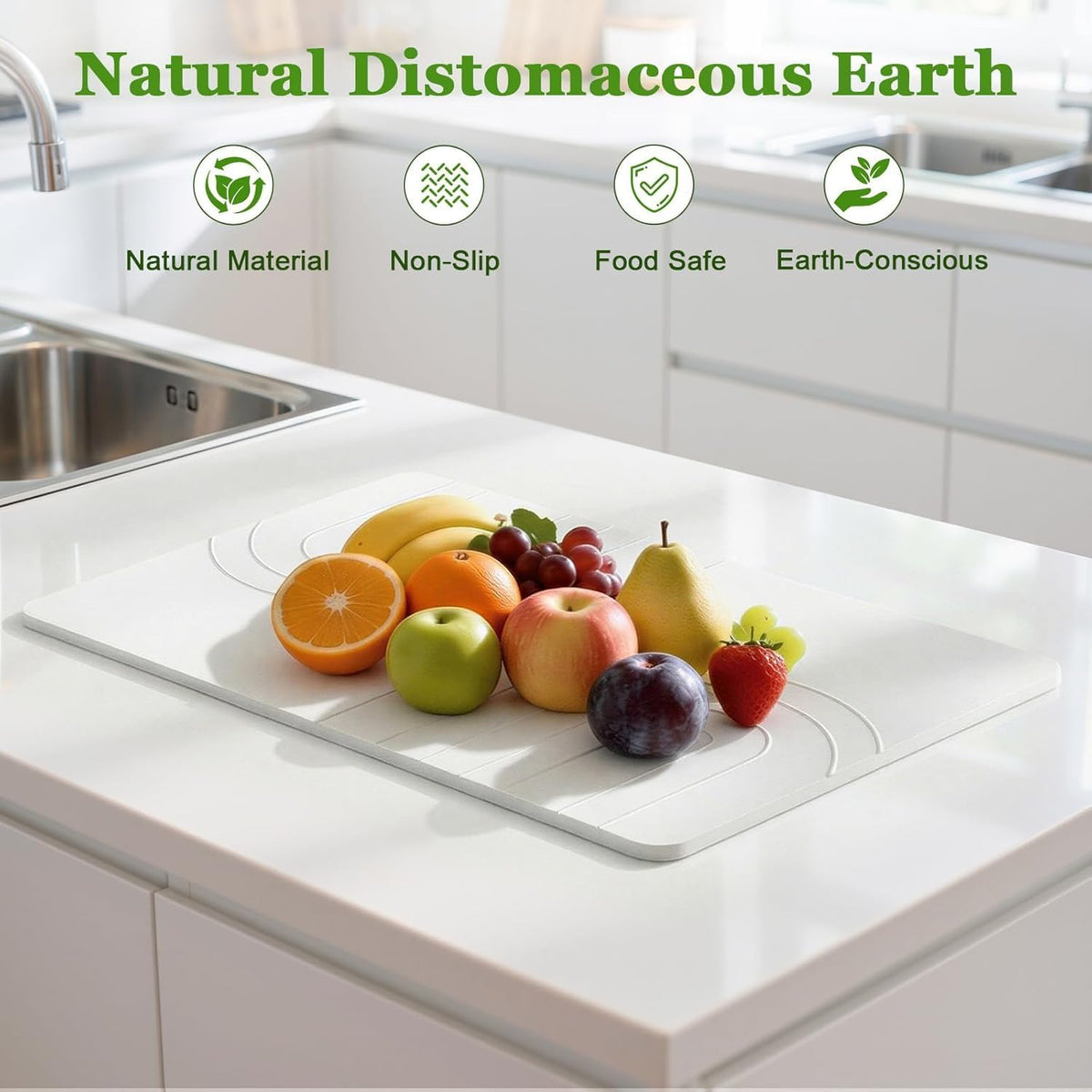 Large Stone Dish Drying Mat for Kitchen Counter 24"X16", White