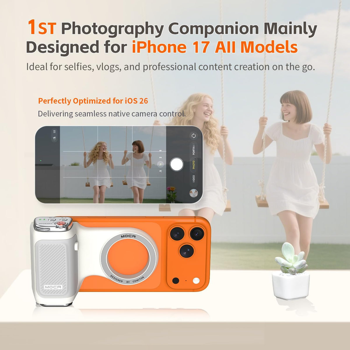 MOCA - Iphone Camera Grip - for Native Camera Control with Removable Remote & Built-In Keychain, Magnetic Phone Camera Grip No Need App Support Ios26/17/18, Fun Shot Magnetic Grip with 1/4 Nut