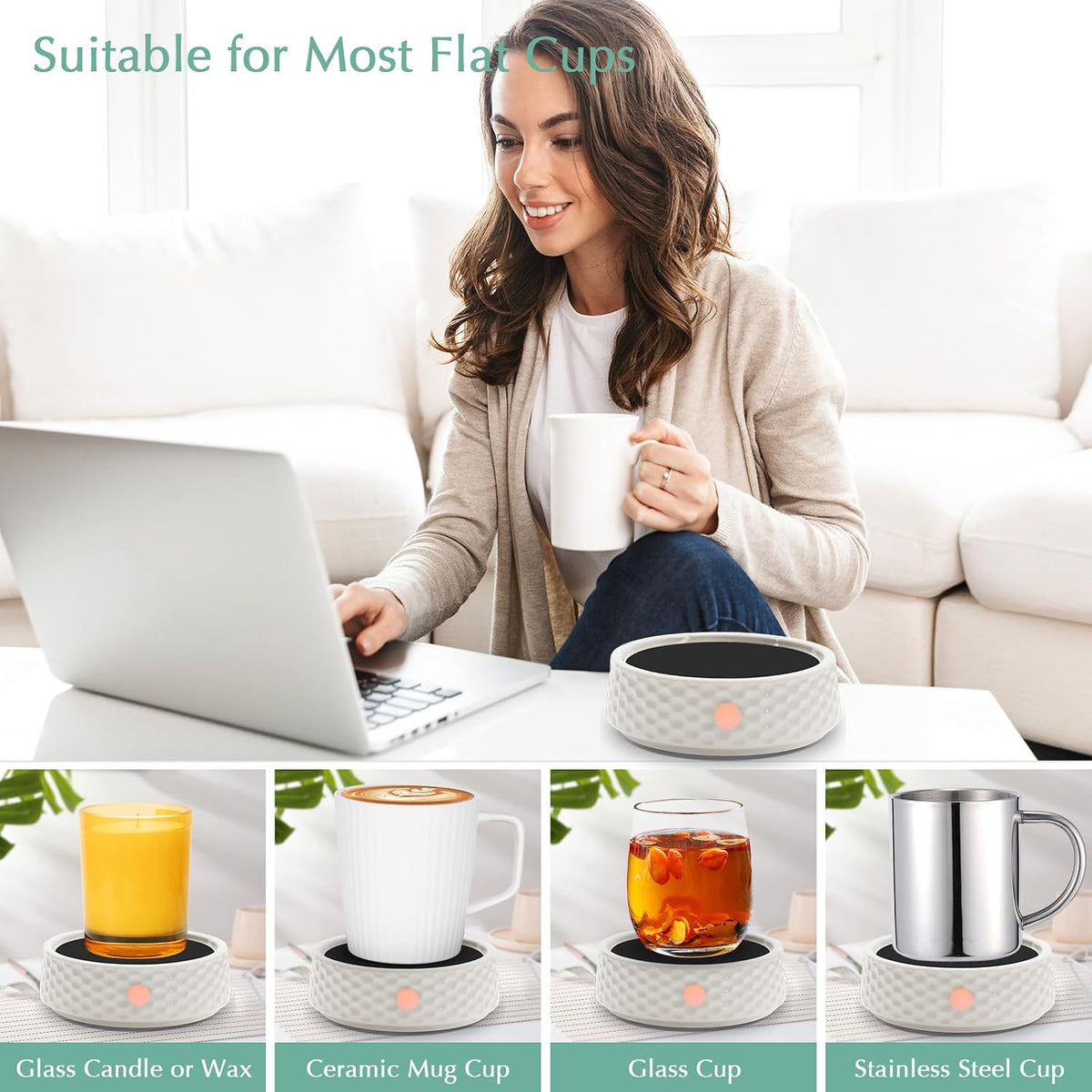 Electric Large Candle Warmer Plate - Ceramic Candle Wax Warmers Timer Adjust Fragrance Intensity Auto Shut off for Home Office, Aromatherapy Fragrance and Heating Beverage, Milk, Tea, Hot Chocolate