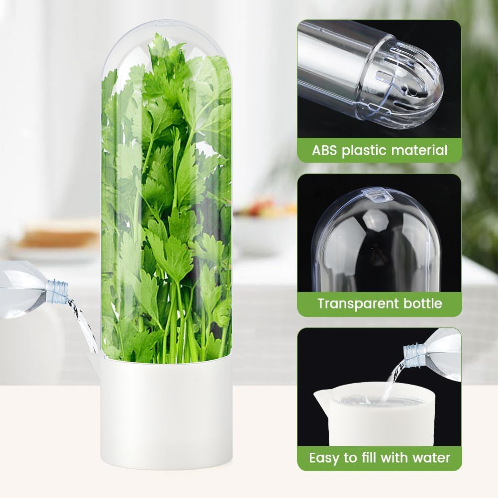 Fresh Herb Saver Cilantro Storage Containers for Refrigerator, Transparent Herbs Saver Fits Fridge Asparagus Parsley Mint Leaves, Keeps Greens Vegetables for 2-3 Weeks(Size:2 Pcs)