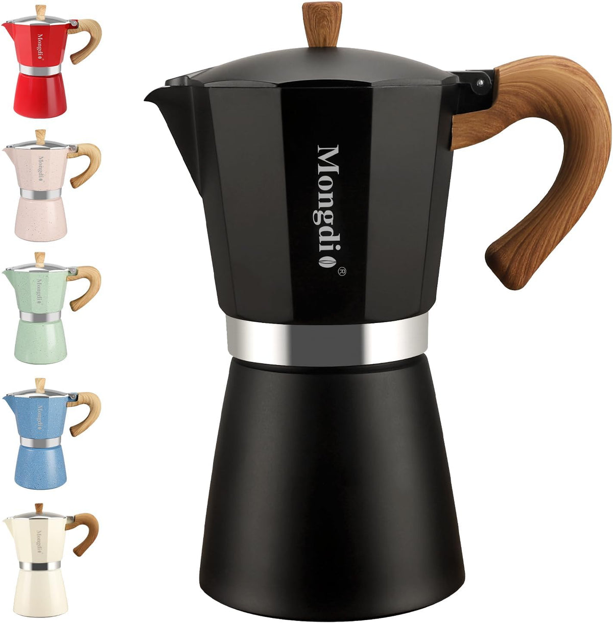Stovetop Espresso Maker Moka Pot, Cuban Coffee Maker Stove Top Coffee Maker Moka Italian Espresso Greca Coffee Maker Brewer Percolator, 9 Espresso Cups, 15 Oz - Black