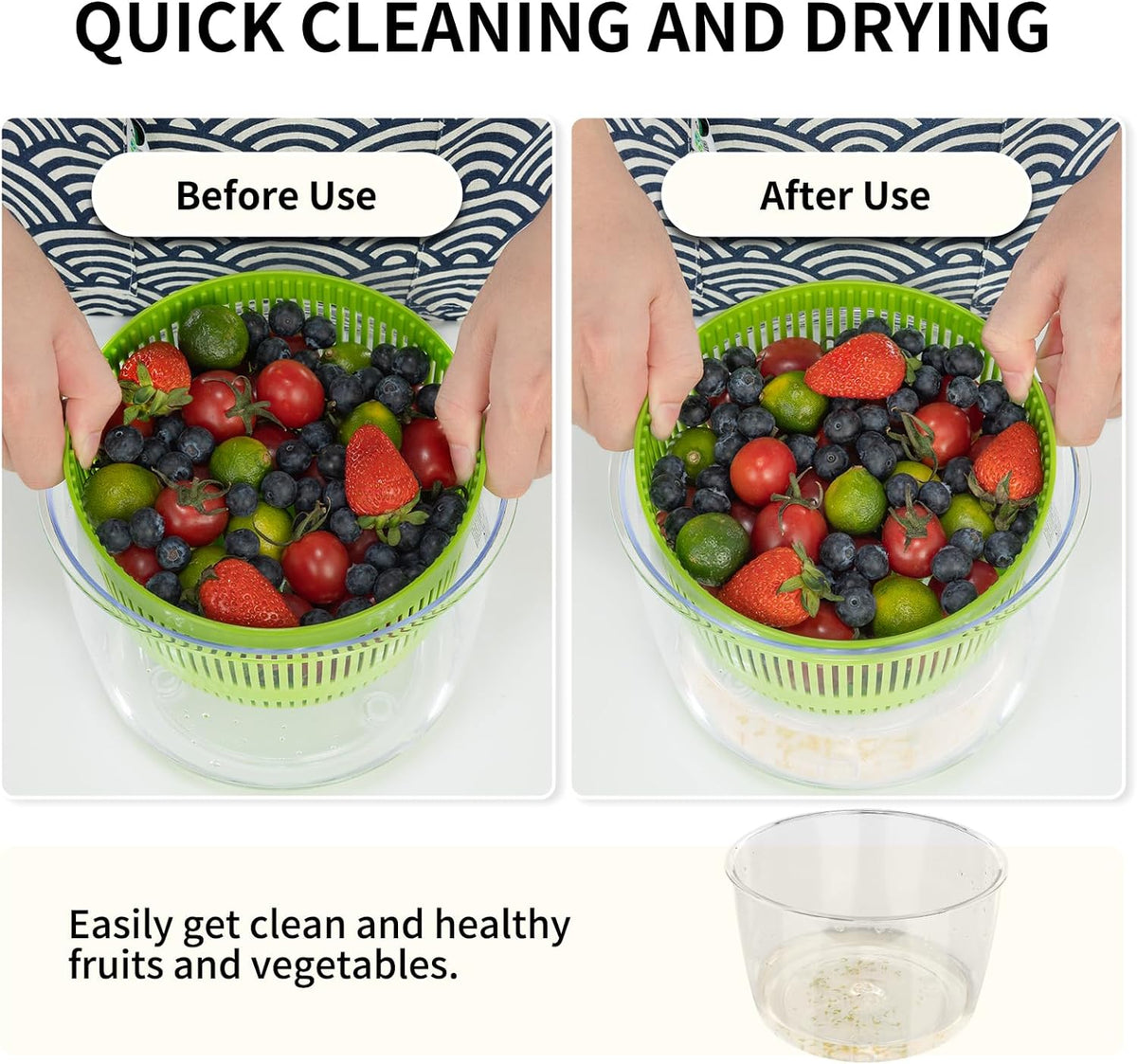 Salad Spinner 3 QT Fruit and Vegetable Washer with Bowl and Mesh Basket