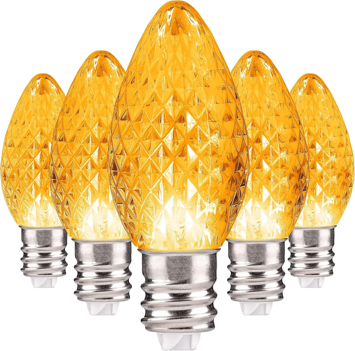 Holiday Lighting Outlet Faceted C7 Christmas Lights | Yellow LED Light Bulbs Holiday Decoration | Warm Christmas Decor for Indoor & Outdoor Use | 2 SMD Leds in Each Light Bulb | Set of 25