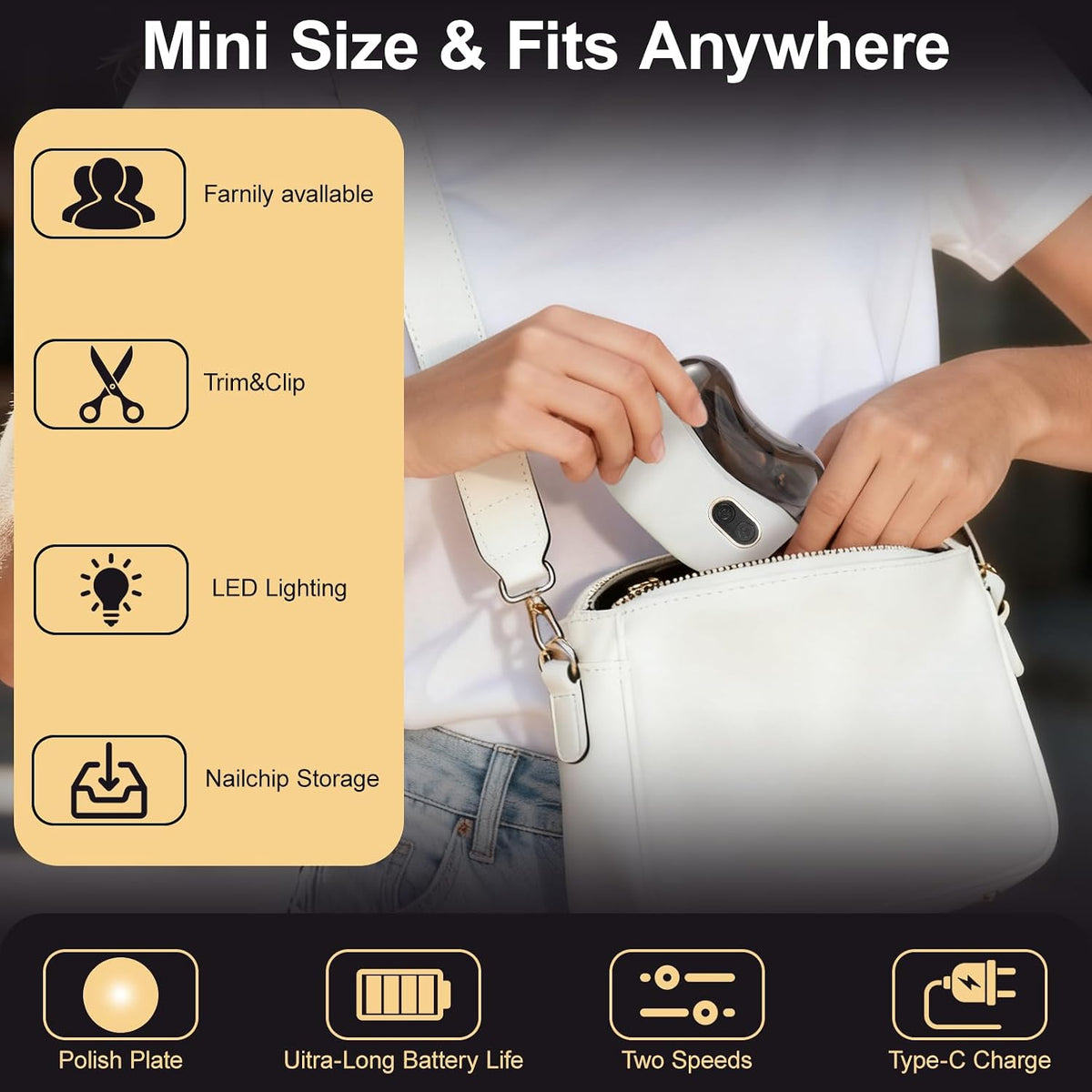 Electric Nail Clipper, 3 In1 Baby Nail Trimmer Electric, Smart Easy Nail Clipper with LED Light & Nail Clip for People Adults, Seniors, Women, Men and Kids (White)