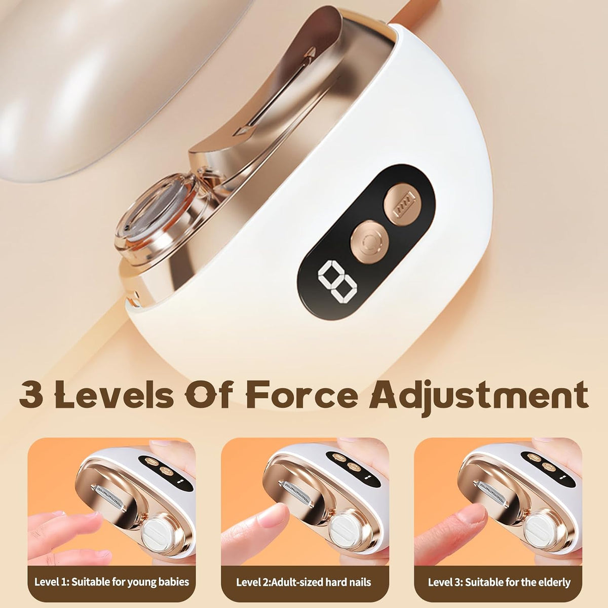 Multi-Functional Electric Nail Trimmer, 2 in 1 Electric Polishing Automatic Nail Clippers, Electric Nail Clipper with 3 Speed Levels, Safe and Convenient Nail Trimmer