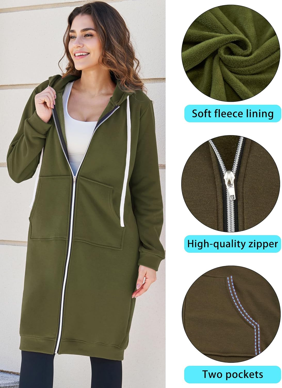 Womens Long Zip up Hoodies Comfortable Fleece Fashion Sweatshirts 2026 Casual Jackets with Pockets