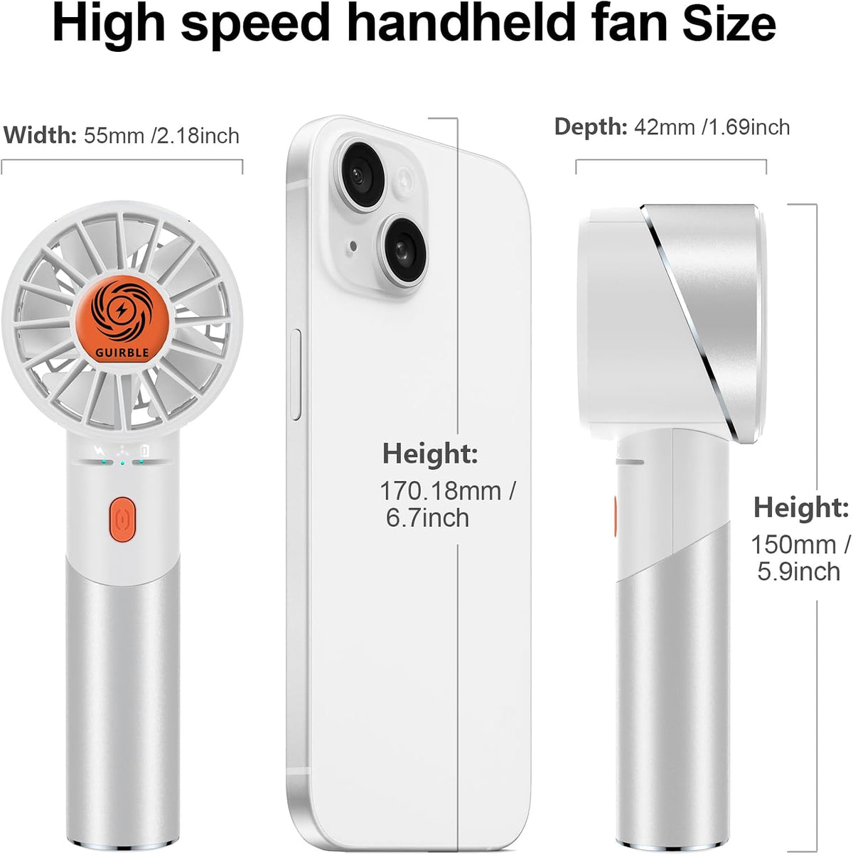 Handheld Fan,Portable Turbo Fan,Powerful Personal Fan(7000Rpm High-Speed Motor,Battery Work 3-16 H),USB Rechargeable Mini Handheld Fan for Travel/Outdoor/Gift/Makeup (Silver White)