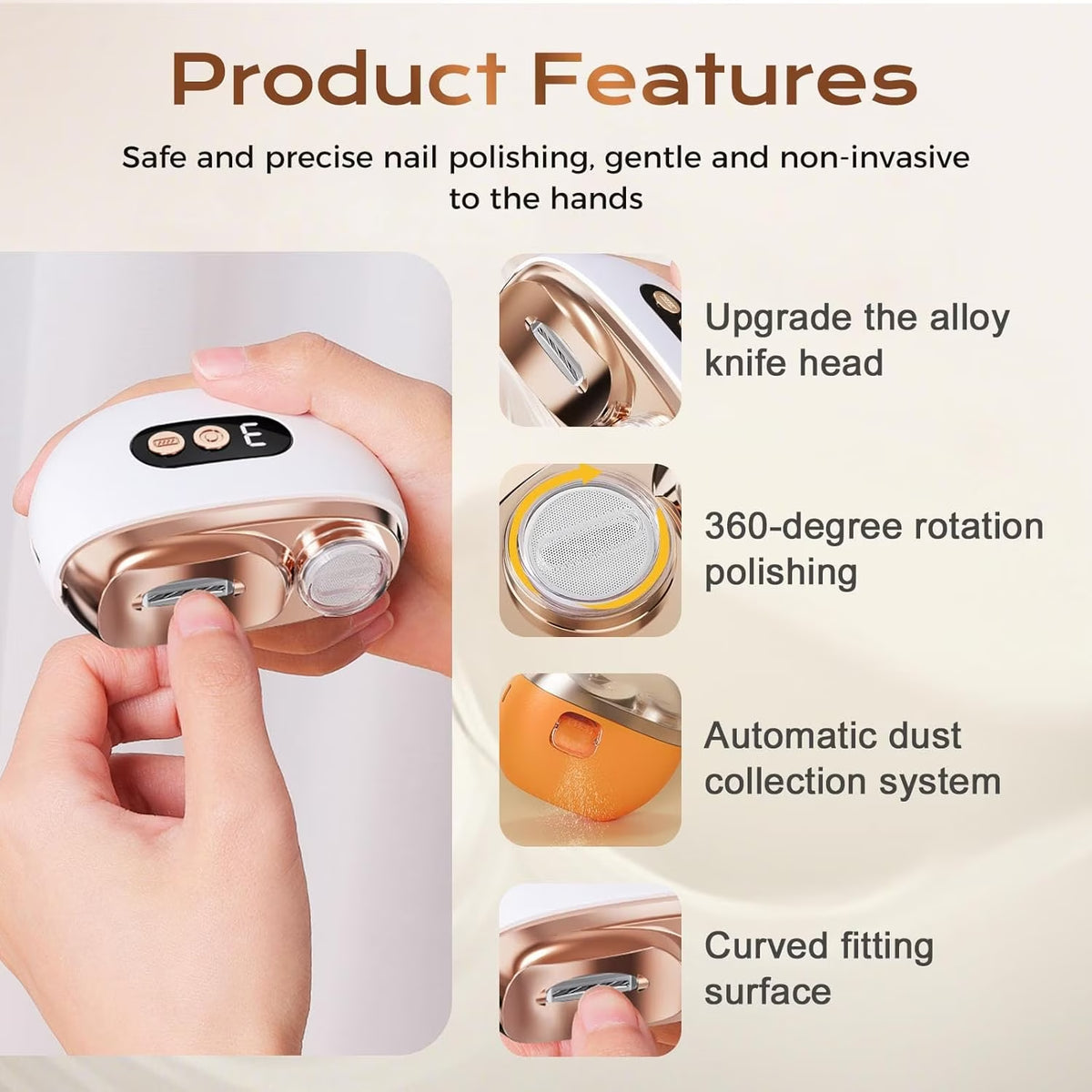 Multi-Functional Electric Nail Trimmer, 2025 Upgraded 2 in 1 Electric Polishing Automatic Nail Clippers, Electric Nail Clipper with 3 Speed Levels, Safe and Convenient Nail Trimmer (White)